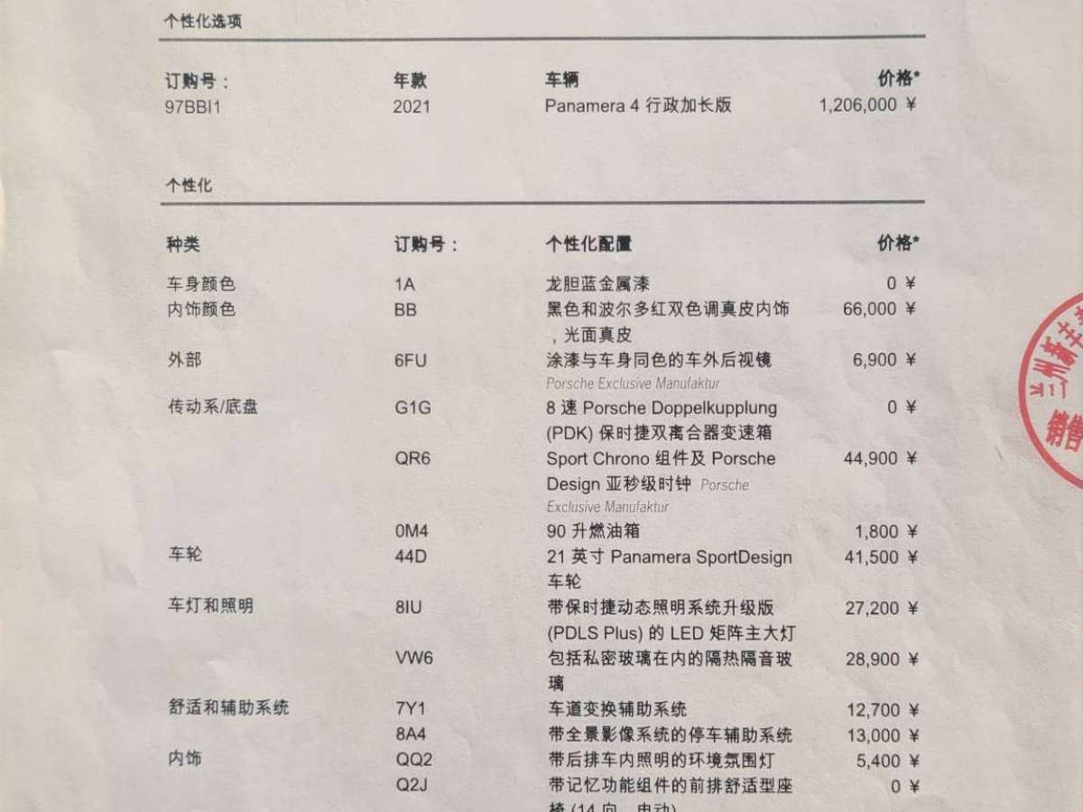 保时捷 Panamera  2021款 Panamera 4 行政加长版 2.9T图片