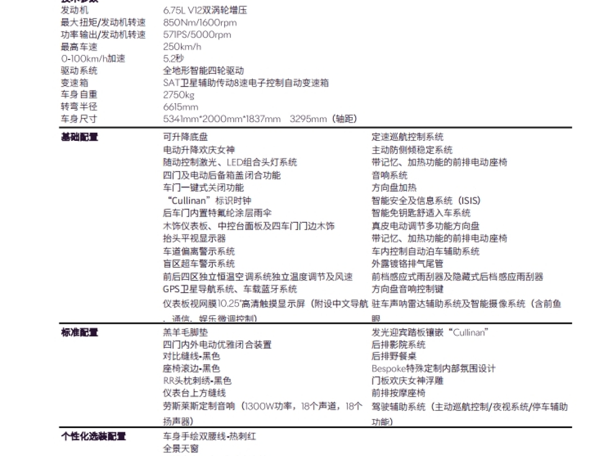 劳斯莱斯 库里南  2024款 四座版图片