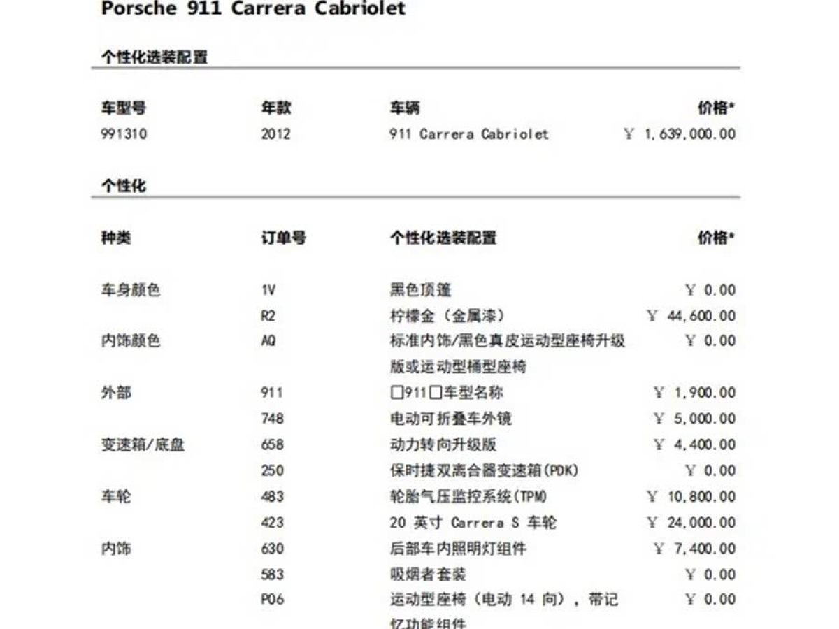 保時捷 911  2012款 Carrera Cabriolet 3.4L圖片