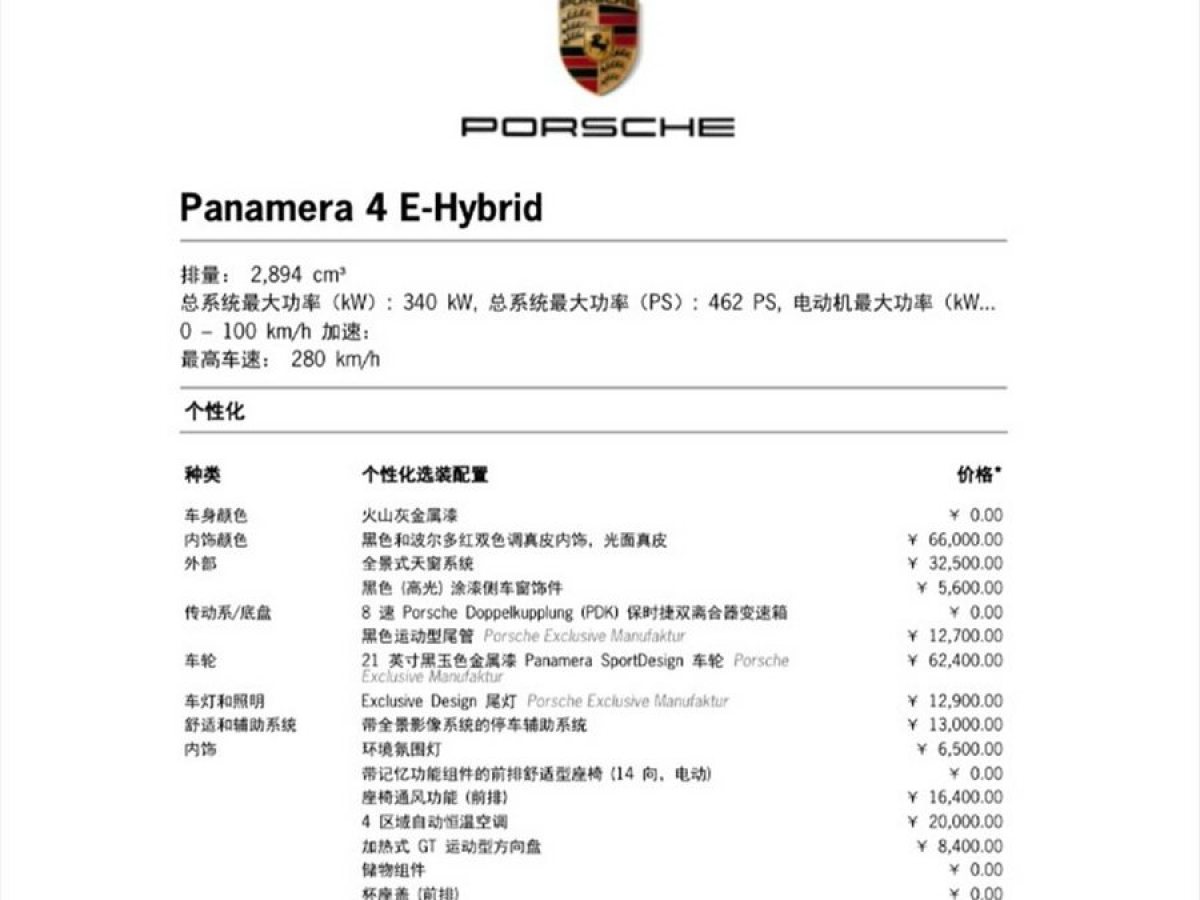 保时捷 Panamera新能源  2021款 Panamera 4 E-Hybrid 2.9T图片