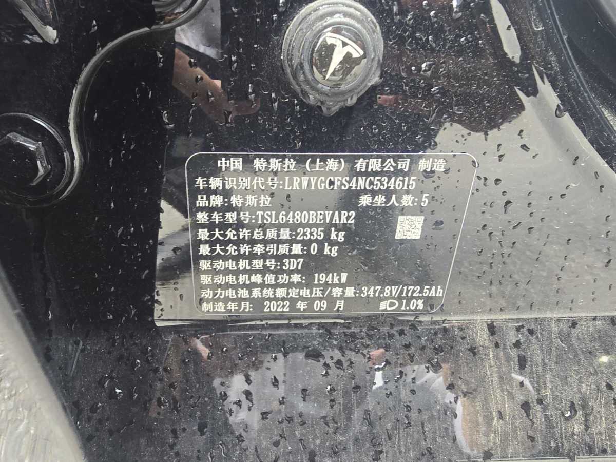 2022年10月特斯拉 Model Y  2022款 改款 后輪驅(qū)動(dòng)版