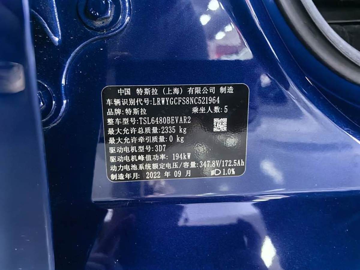 2022年10月特斯拉 Model Y  2022款 后輪驅動版