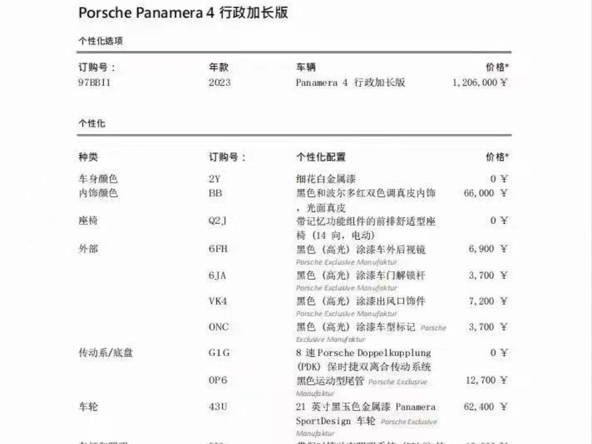 2022年09月保时捷 Panamera  2022款 Panamera 行政加长版 2.9T