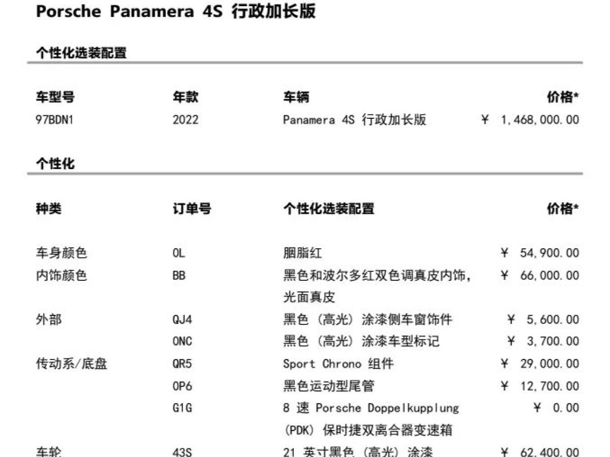 保时捷 Panamera  2021款 Panamera 4S 行政加长版 2.9T图片