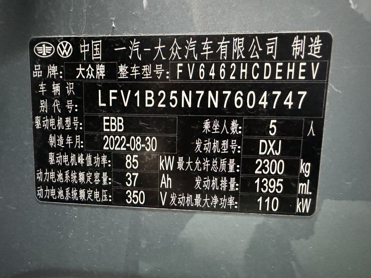 2022年10月大眾 探岳GTE  2024款 280TSI 豪華Plus進(jìn)階版