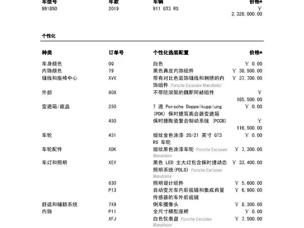 2019年7月保時(shí)捷 911  2018款 GT3 RS 4.0L