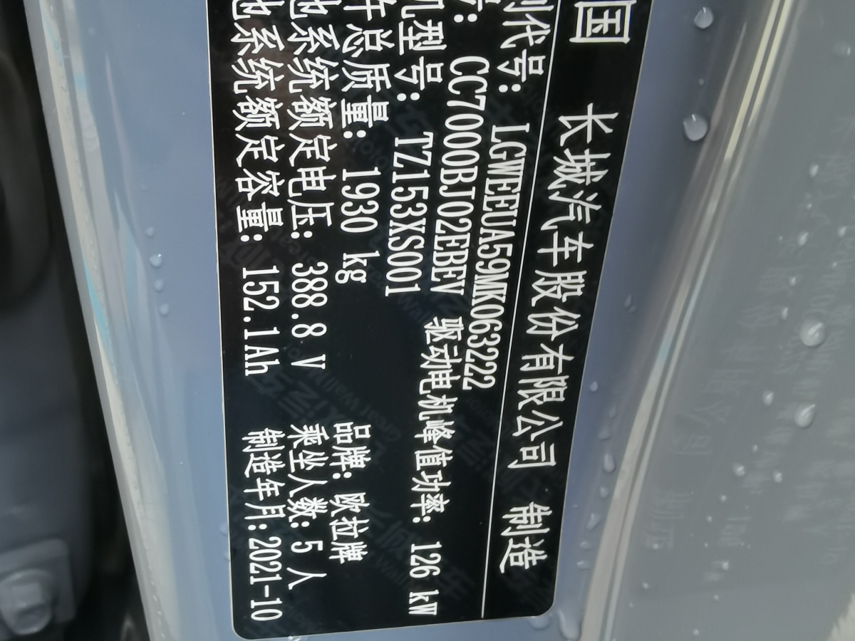 2021年11月歐拉 歐拉好貓GT  2022款 木蘭版 480km長續(xù)航 標(biāo)準(zhǔn)版